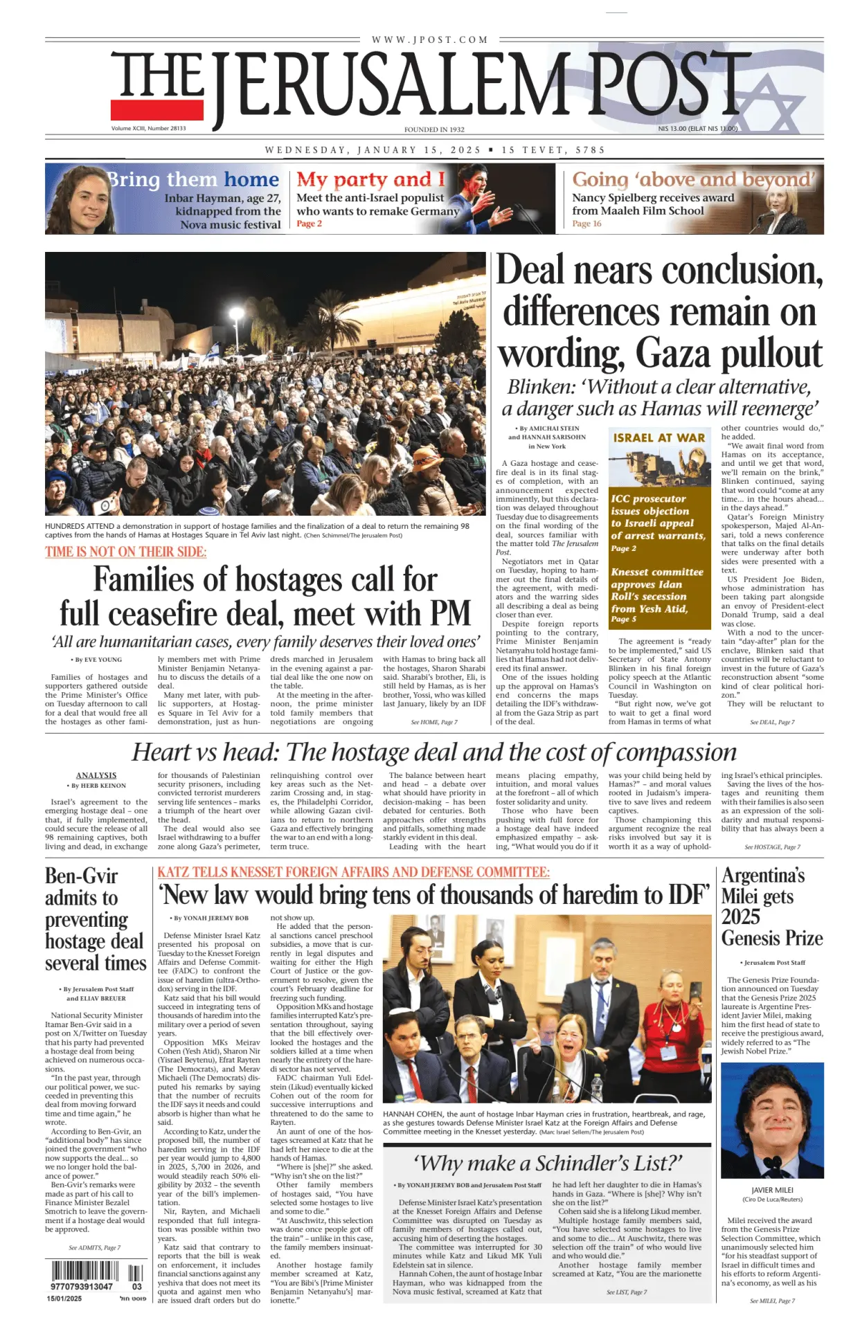 Prima-pagina-the jerusalem post-edizione-di-oggi-15-01-2025